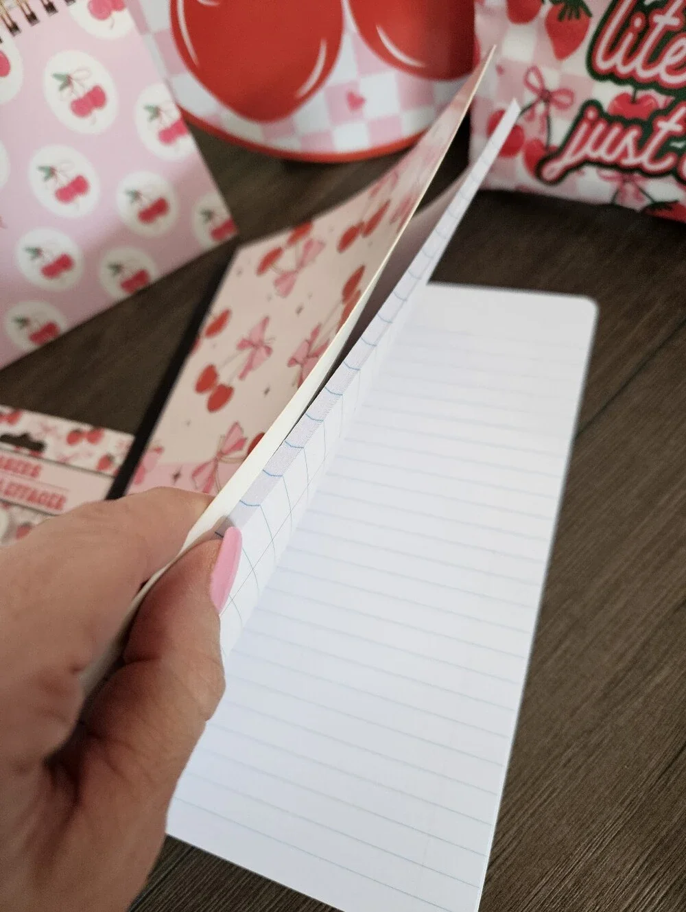 Cherry-Print 8-Piece Stationery Set + Bag Charm - Home School Office Supplies